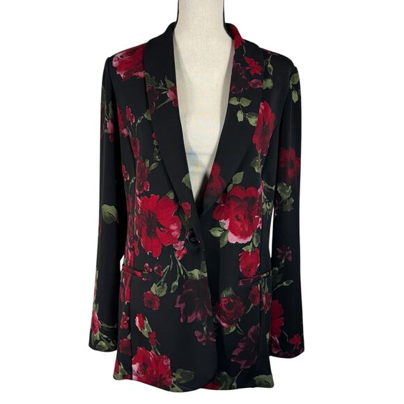 Susan Graver Medium Ponte Blazer Jacket Floral Stretch Pockets Button Closure - Picture 1 of 8